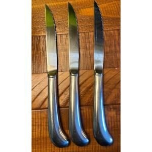 Vintage ROGERS CO Stainless Silverware Set of 3 Pistol Grip Steak Knives Japan